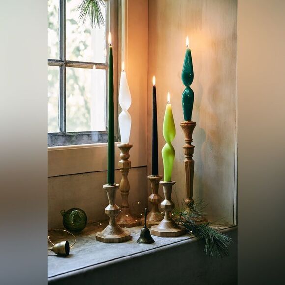 Anthropologie Glossy Twist Taper Candle Green (Sold Individually) - Picture 7 of 8